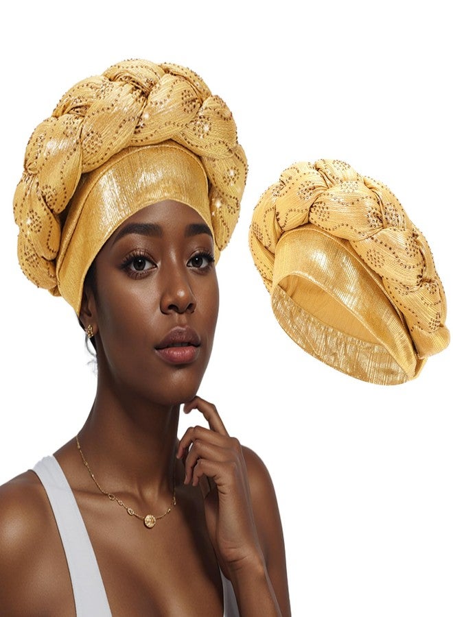 XEPST African Turban Head Wrap Braid Beanie Cap Headwear Gold Twisted Head Turbans Headwarps for Women - Image 1